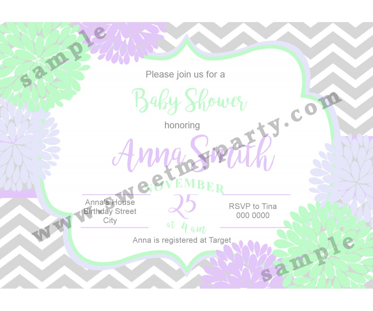 Floral Lilac Mint Baby Shower Invitation,(05bbg)